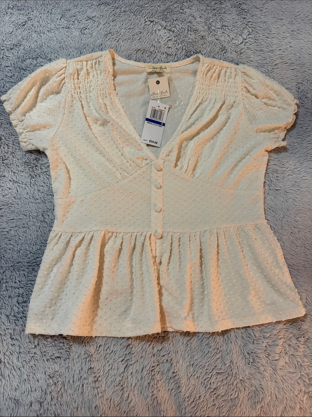 a new day Ivory Dot-Texture Peplum Button Front Blouse